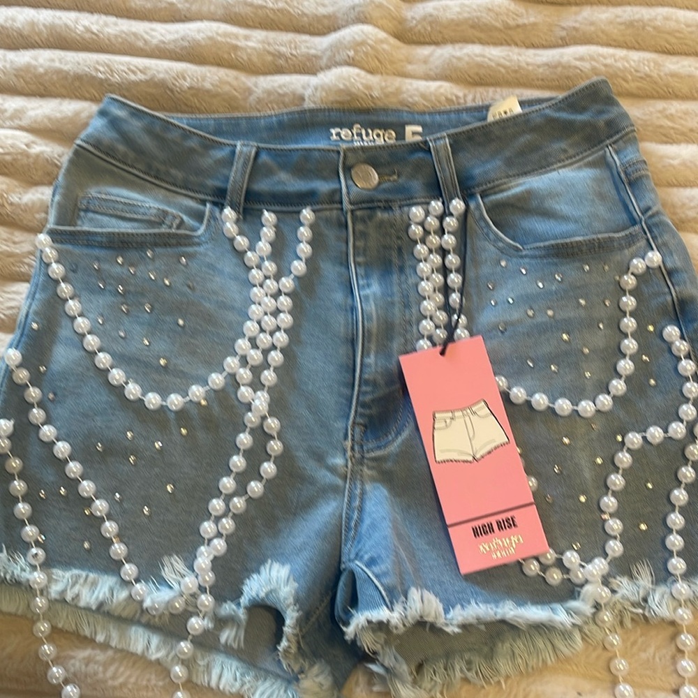 Denim Fringe Embellished Women Shorts